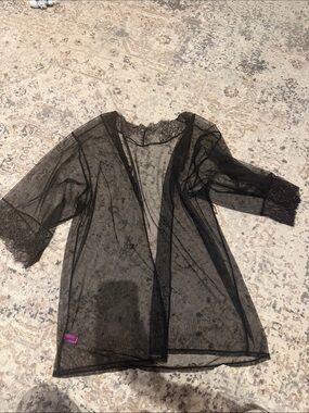 Agent Provocateur Sheer Black Lace-Trim Robe